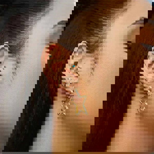 Ania Haie Sunny Sparkler 14ct Gold Plated Large Pave Star Hoop Earrings E064-09G