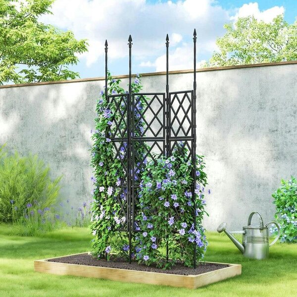 Foldable Garden Trellis, Lattice Climbing Support Trellis for Garden, DIY Assembly, 85 x 197 cm, Black - Black