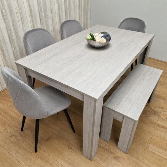 Kosy Koala Light Grey Arrow Pattern Dining Table Set with 4 Grey Velvet Chairs & Bench, 140x80x75cm