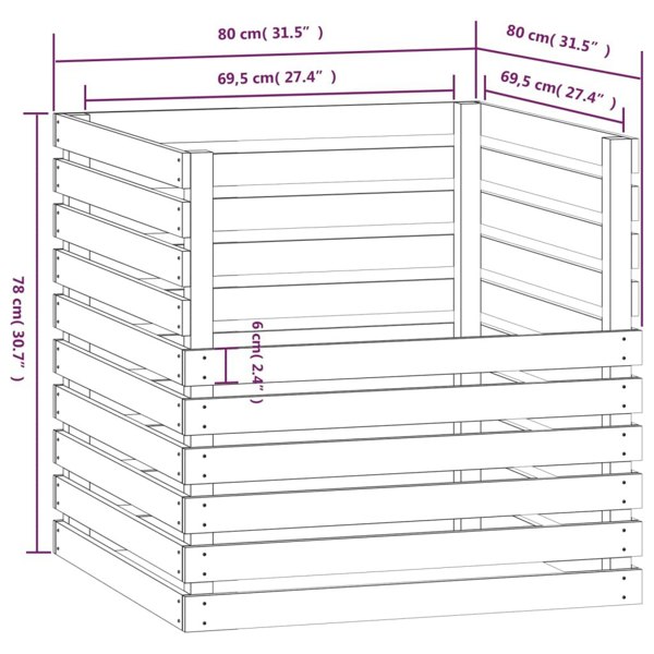 Berkfield Composter 80x80x78 cm Solid Wood Pine