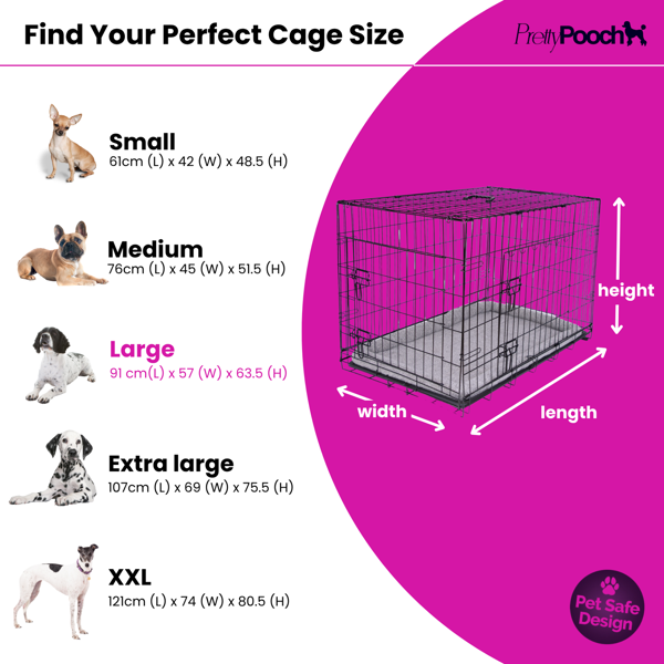 Pretty Pooch Dog Cage Large Crate Puppy Cat Pet Training Crate Metal Folding with Tray Double Door and Bed 36"
