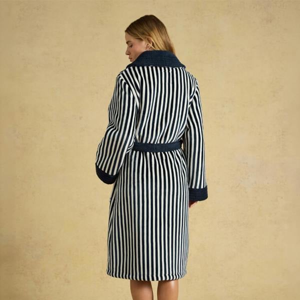 Joules V63813 Navy/Cream Stripe Womens Bathrobe Bath Robe in Blue