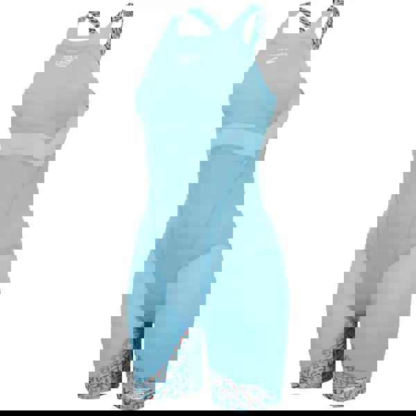 Speedo Fastskin LZR Ignite Kneeskin blue swimsuit with red patterned straps