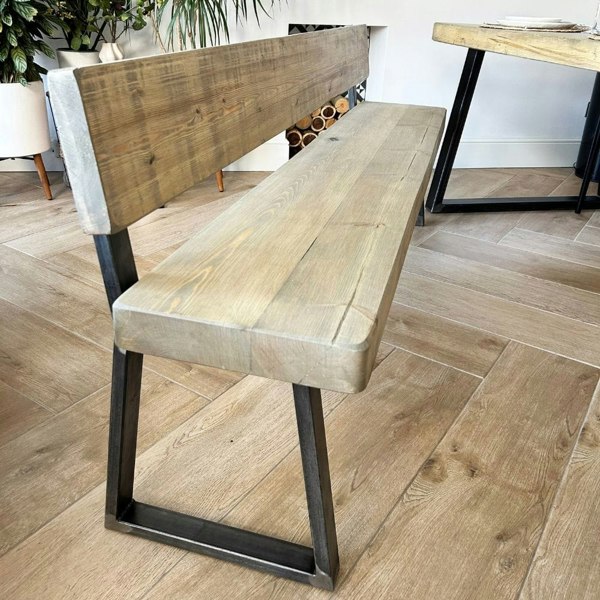 Hemming & Wills Bespoke Collection - Rustic Wood Bench with Back - Chunky Triangle Frame