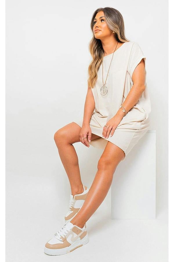 Esme Short Sleeve With Front Pockets Top - Beige