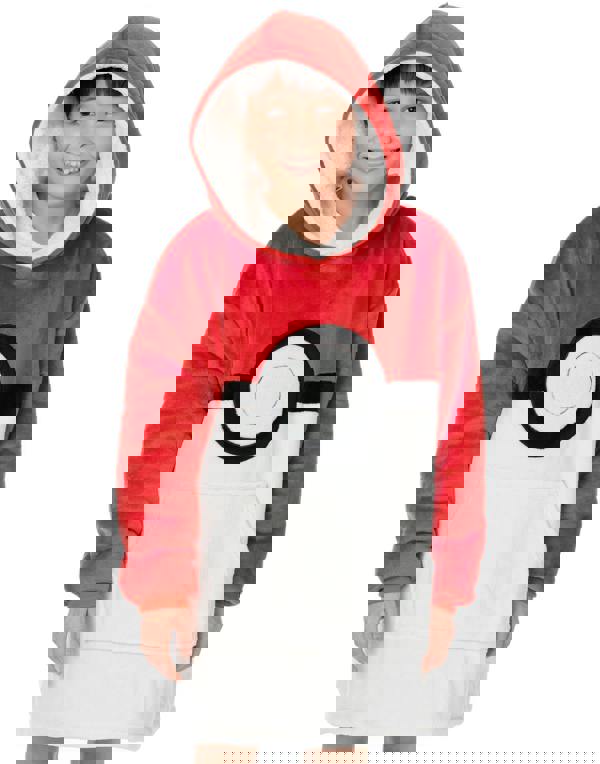 Pokemon Unisex Kids Red Pokeball Large Graphic Blanket Hoodie (One Size)