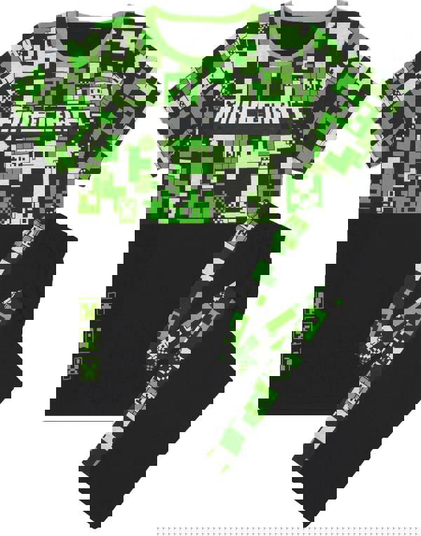 Minecraft Boys Green Creeper All-Over Print & Logo Short Sleeve Long Leg Pyjama Set
