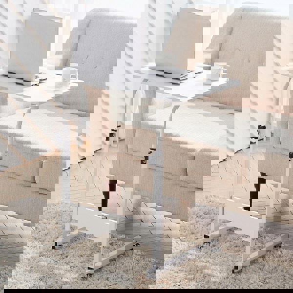 Living and Home Height Adjustable Mobile Table Overbed Desk with Wheels