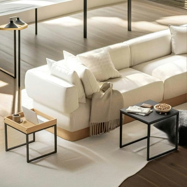 Rafaelo Mobilia 2PC Industrial Square Nesting Coffee Tables Brown Black