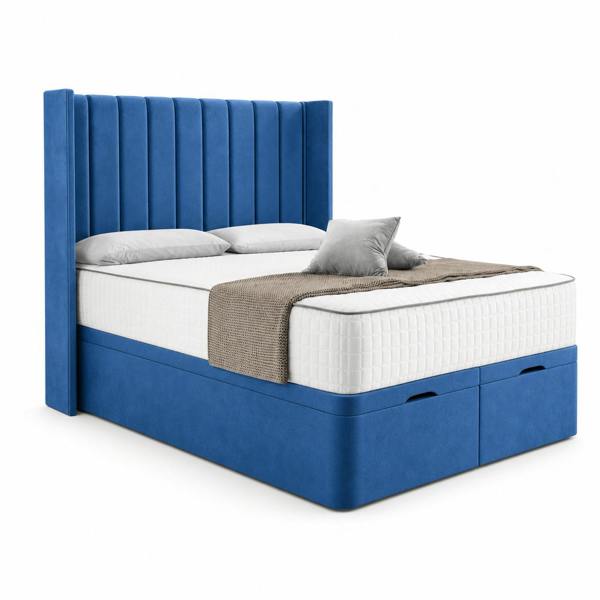 Great British Beds Sapphire Winged Divan Ottoman Bed - Blue Plush