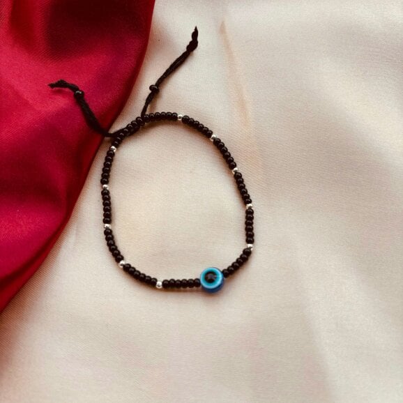 The Colourful Aura Adjustable Black Beads Evil Eye Bracelet For new borns and adults