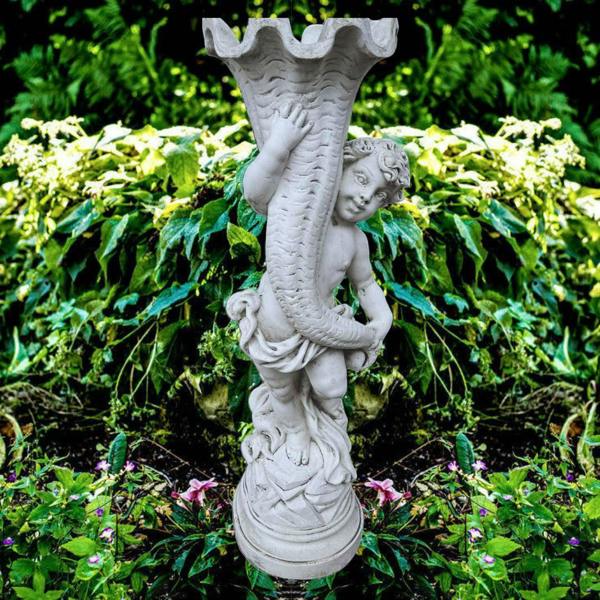 Boy Holding a Horn Planter statue