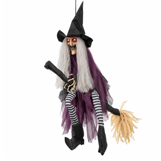 Samuel Alexander 90cm Animated Hanging Halloween Witch with Red Light Up Eyes & Sound