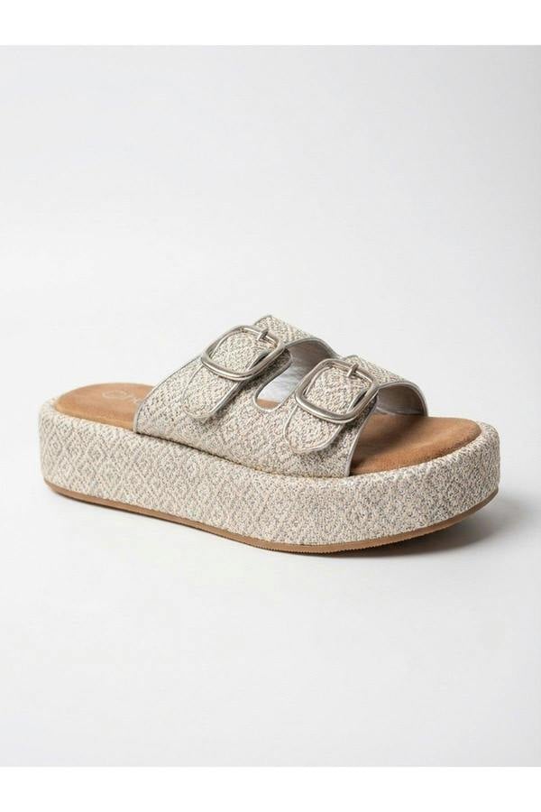 Vera Diamond Pattern Platform Sandals - Silver