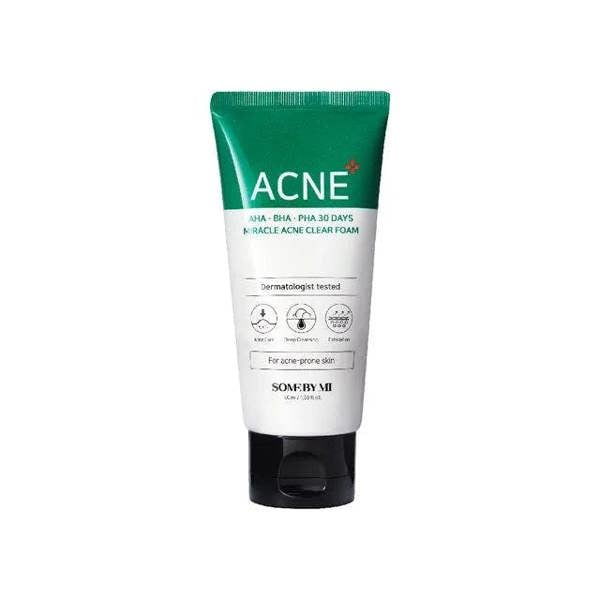 Some By Mi AHA BHA PHA 30 Days Miracle Acne Clear Foam – 50ml Korean acne cleanser with Salicylic Acid and Truecica available at Atelier De Glow UK.
