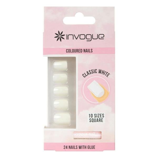 Invogue Classic White Square Nails (24 Pieces)