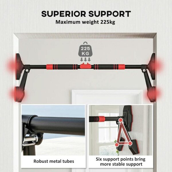 Pull up Bar Doorway 79-100cm, No Screw Chin up Bar 225kg Capacity, with Level Gauge, Triangle Support, for Home Workout
