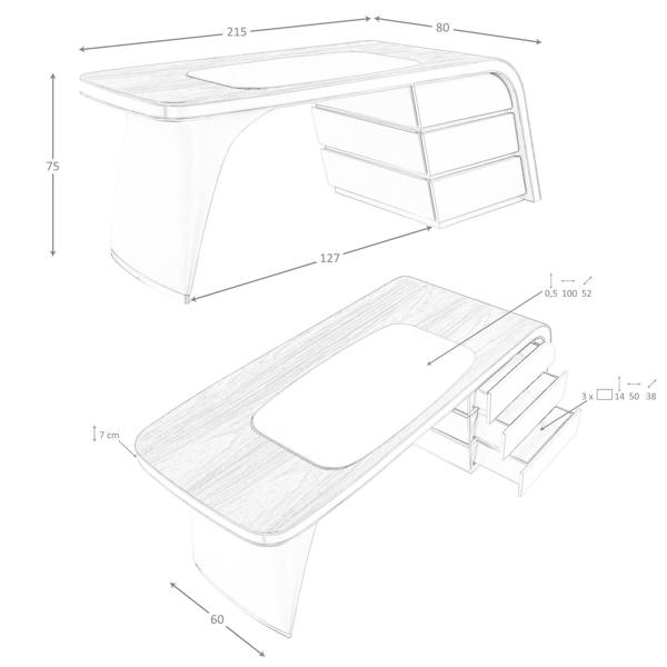 Angel Cerdá Writing Desk in Walnut and Wood Upholstered in Cream Leatherette 3268