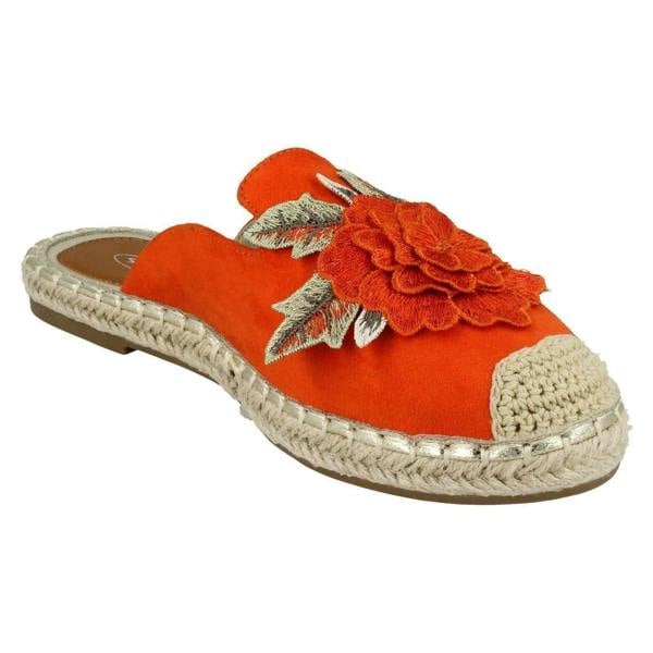 Spot On Ladies Spot On Flower Embellishment Espadrille Mules