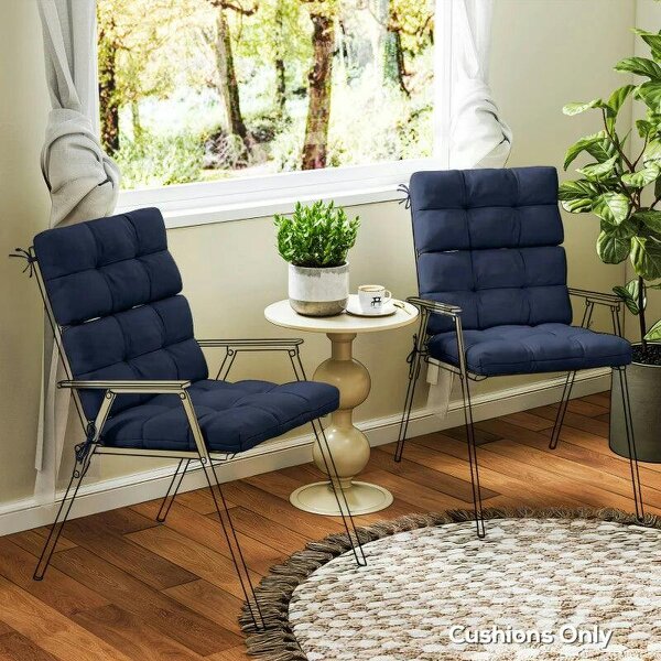 Bobobiy 2-Piece Seat Cushion Replacement with Backrest, Garden Patio Chair Cushions Set with Ties, Dark Blue