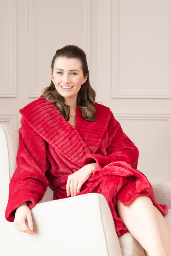 Camille Women's Supersoft Fleece Ribbed Collar Robe