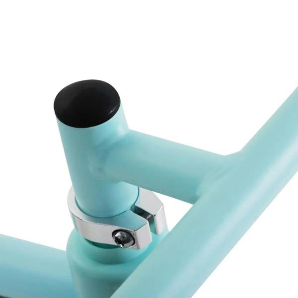 Light blue kids balance bike handlebar stem clamp with orange grip end
