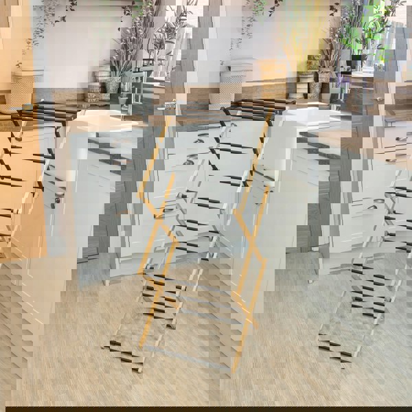 JVL Bamboo Extendable 3 Tier Concertina Clothes Airer, Brown