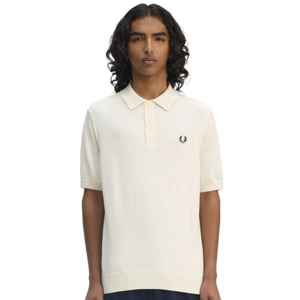 Fred Perry Cotton Knitted Polo Shirt Ecru