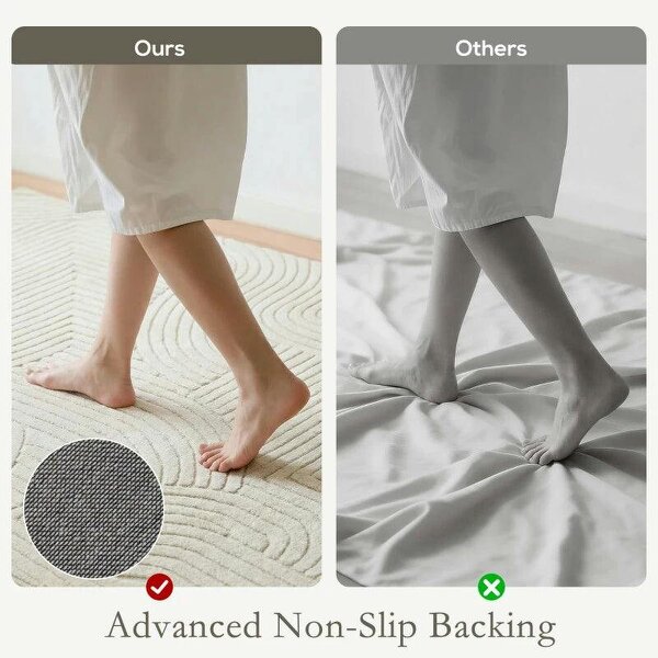 Modern Geometric Rug, Thick Plush, Non-Slip, 200 x 140 cm, Cream, Living Room, Bedroom, Office