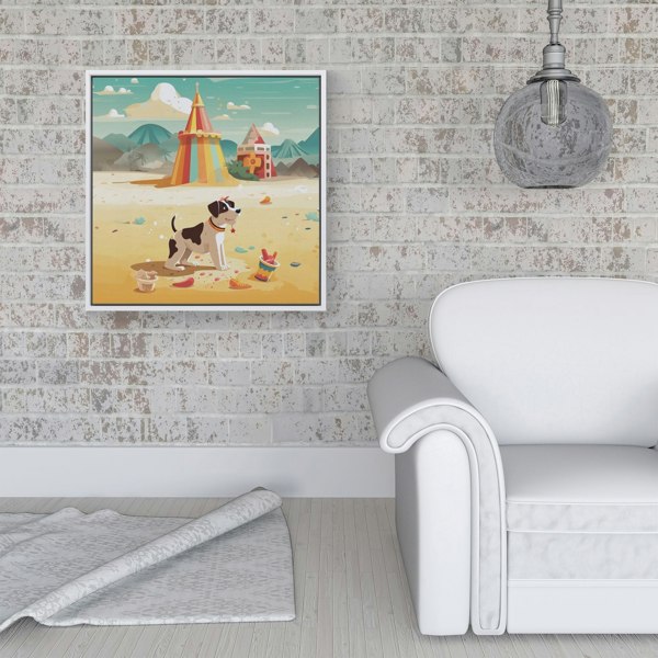 Warren Reed Doggy On A Beach Holiday Framed Canvas