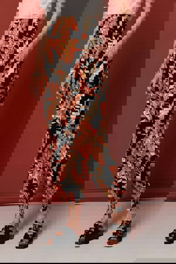 Orange | Leaf Print High Waist Tassel Harem Pants
