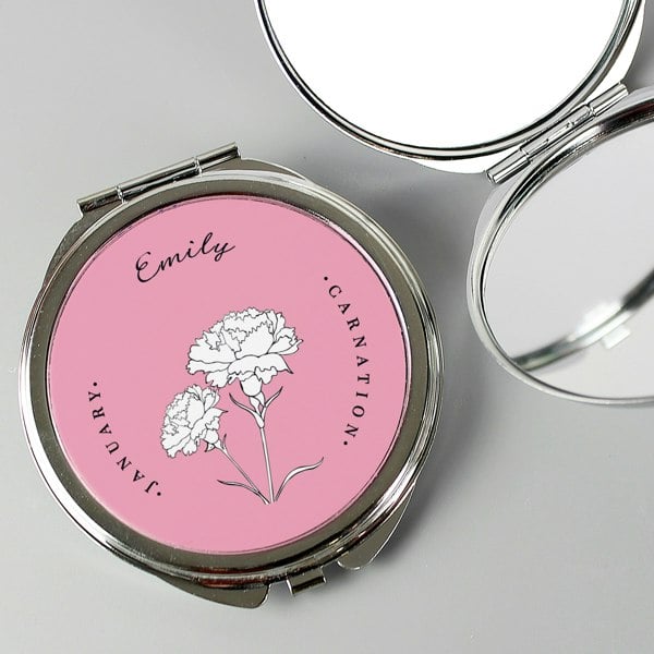 Personalised Memento Company Personalised Birth Flower Round Compact Mirror
