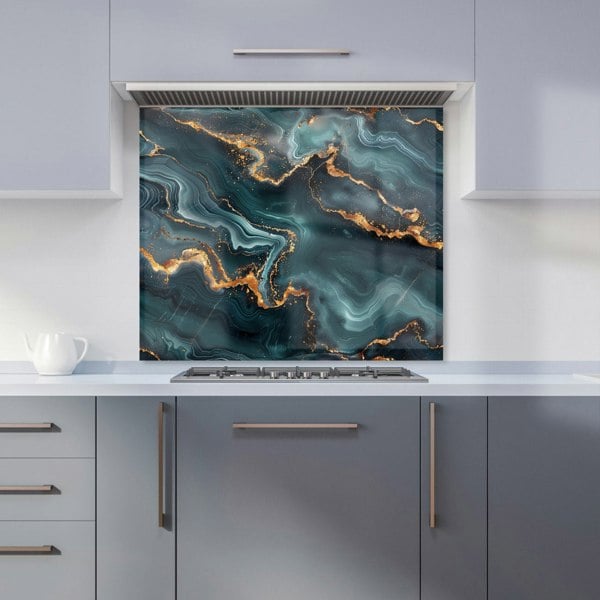 Warren Reed - Designer Gold, Blue Marble Effect Kitchen Splashback