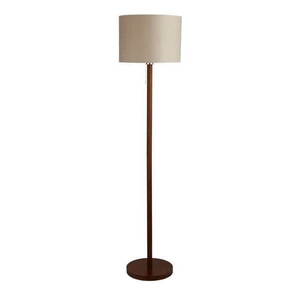Lighting Collection Slim Wood-Base Floor Lamp with Neutral Fabric Shade