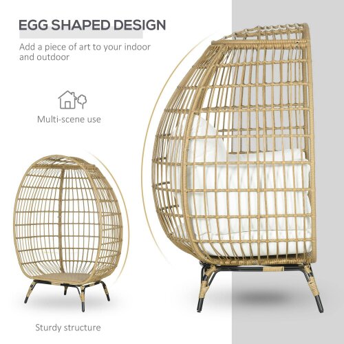 Wyld Haus Tasudo Natural String Rattan Egg Chair With White Cushions And Pillows