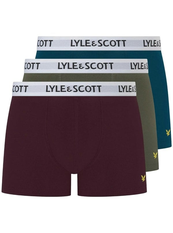 Lyle & Scott 3-Pack Barclay Boxer Briefs, Blue/Burgundy/Green