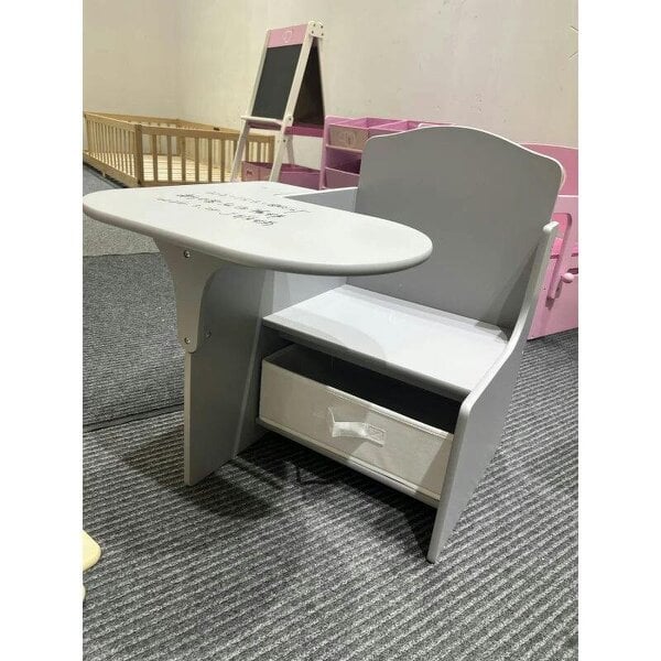 Kids Table and Chair Set, Children Desk and Chair with Storage Bins for Playing, Reading, Painting, for Ages 3-5, Grey