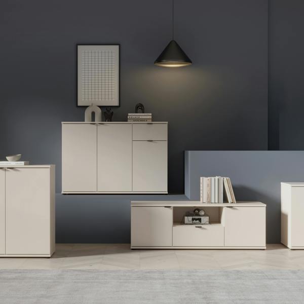 Furniture To Go Ganymede TV Unit with Open Shelf, Drawer & 2 Doors in Sand
