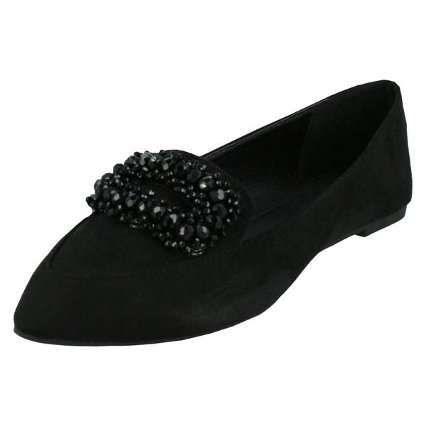 Spot On Ladies Spot On Beaded Ballerina Shoes F80548