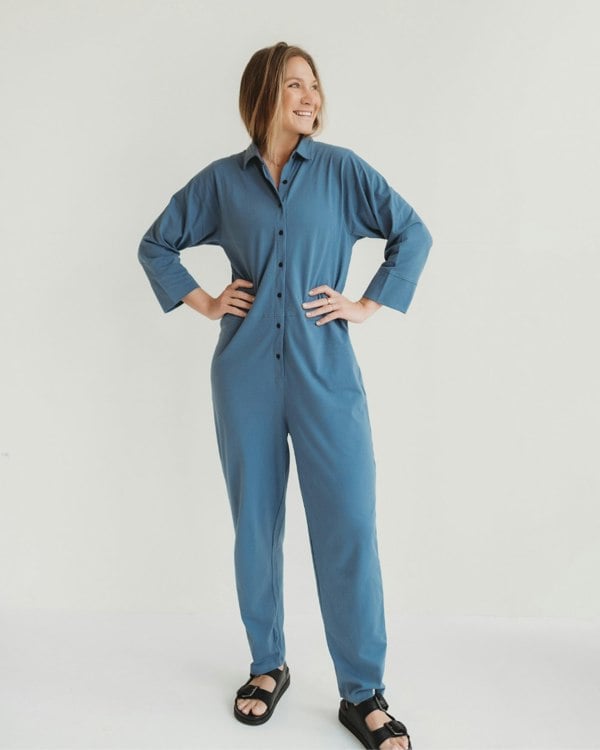 Shana Blue Collared Jumpsuit - image 1