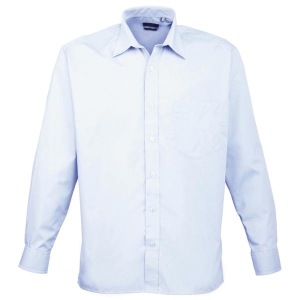 Premier Mens Premier Poplin Long-Sleeved Formal Shirt - Light Blue