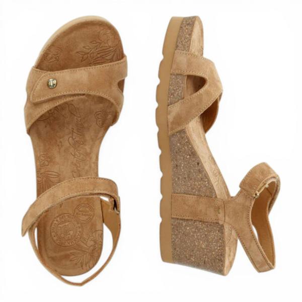 Panama Jack Women's Wedge Bark Brown Suede Leather Sandals - Julia B74