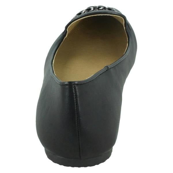 Spot On Ladies Spot On Chain Trim Flat Ballerina Shoes F80015