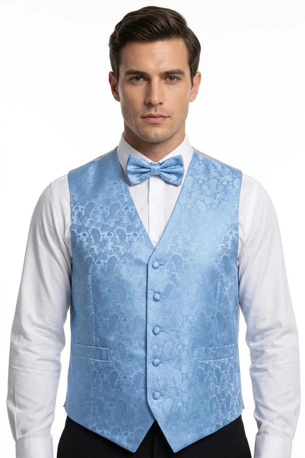 TruClothing Men's Paisley Floral 3 Piece Bow Tie Hankie Waistcoat Set