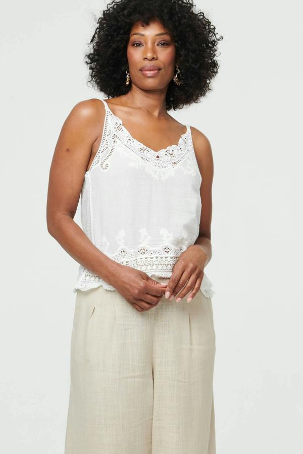 White | Lace Trim Sleeveless Cami Top