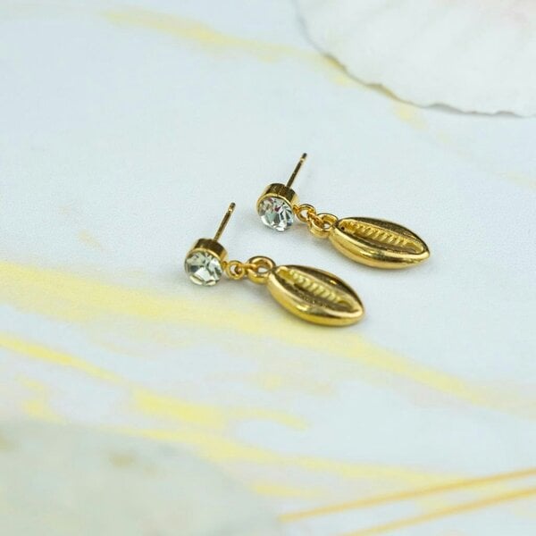 The Colourful Aura Silver Cowrie Charm Beach Sea Shell Zircon Handmade Dangle Drop Studs Earrings