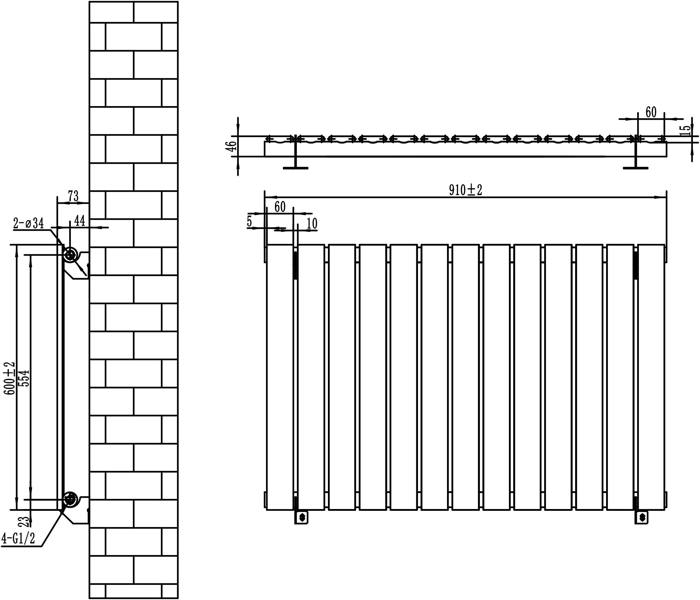 Flat black single column radiator, 600 x 910mm, featuring a sleek design with vertical fins and side mounting brackets for easy installation