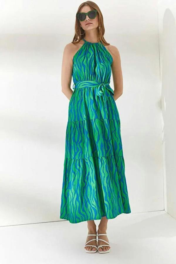 Hoxton Gal Halter Neck Belted Midi Dress