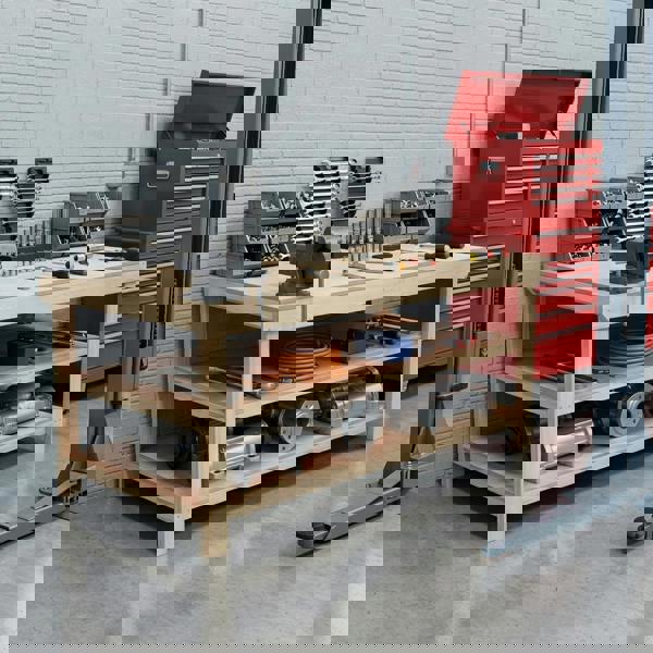 Arbor Garden Solutions Wooden Workbench Eucalyptus Hardwood Top Depth-4ft with Double Shelf