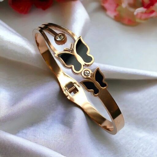 The Colourful Aura Rose Gold Dual Butterfly Slim Magnetic Design Bangle Bracelet